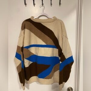 Colorblock Sweater with Blue and Brown Accents